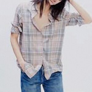 Madewell Flannel Plaid Button Front Shirt Small Light Layer Cabincore Blush Pink
